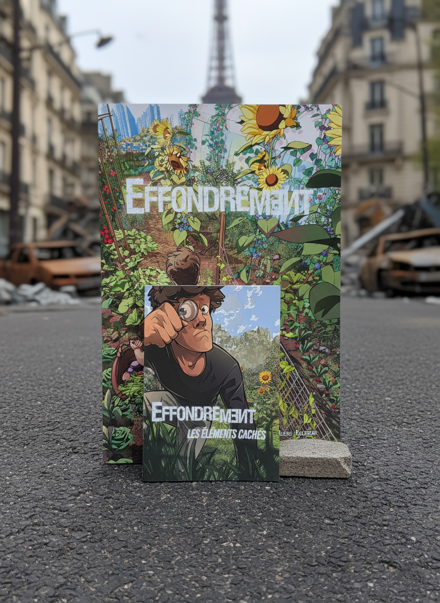 Couverture du carnet des éléments cachés et la BD Effondrement par Alexis Koleszar